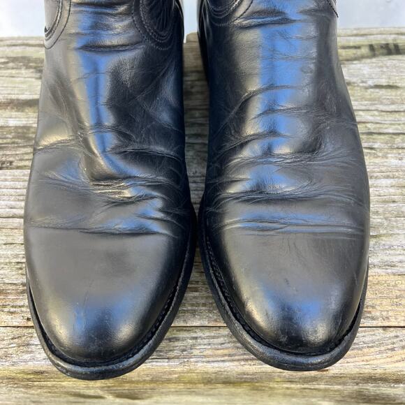 Vintage Justin Boots Black Roper Pull On Round Toe Cowboy Western 3133 8 1/2 D - Picture 3 of 9